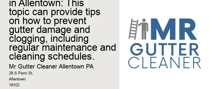 How to maintain gutters in Allentown: This topic can provide tips on how to prevent gutter damage and clogging, including regular maintenance and cleaning schedules.